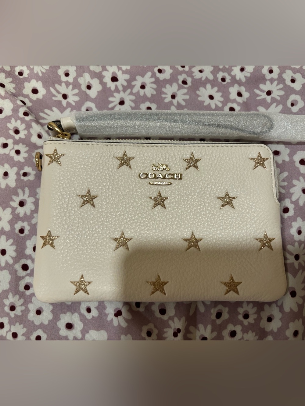 COACH White Leather Crossbody with Gold Star Accents